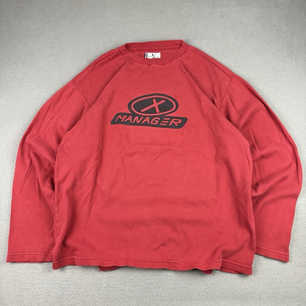 Vintage‎ X Manager Long Sleeve Shirt Red Grapic Print Boxy Grunge Skater Y2K